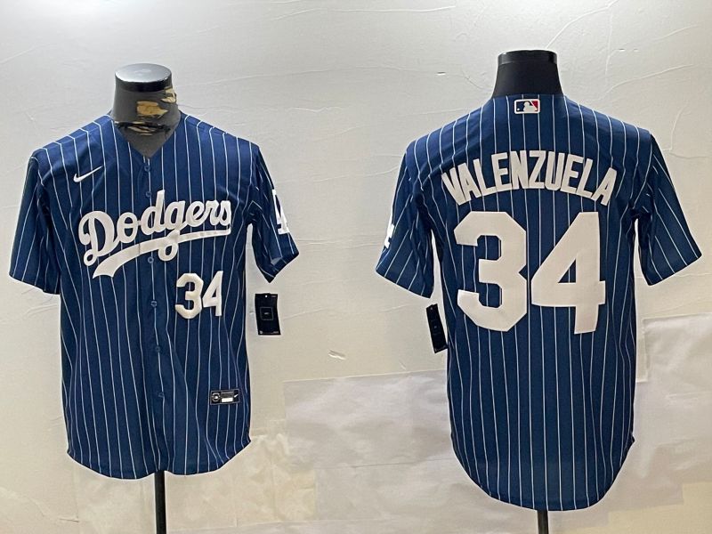 Men Los Angeles Dodgers #34 Valenzuela Blue Stripe Game 2024 Nike MLB Jersey style 11208